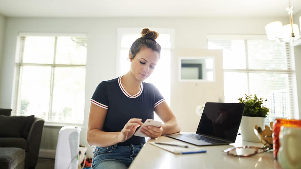 sitting down and using a device