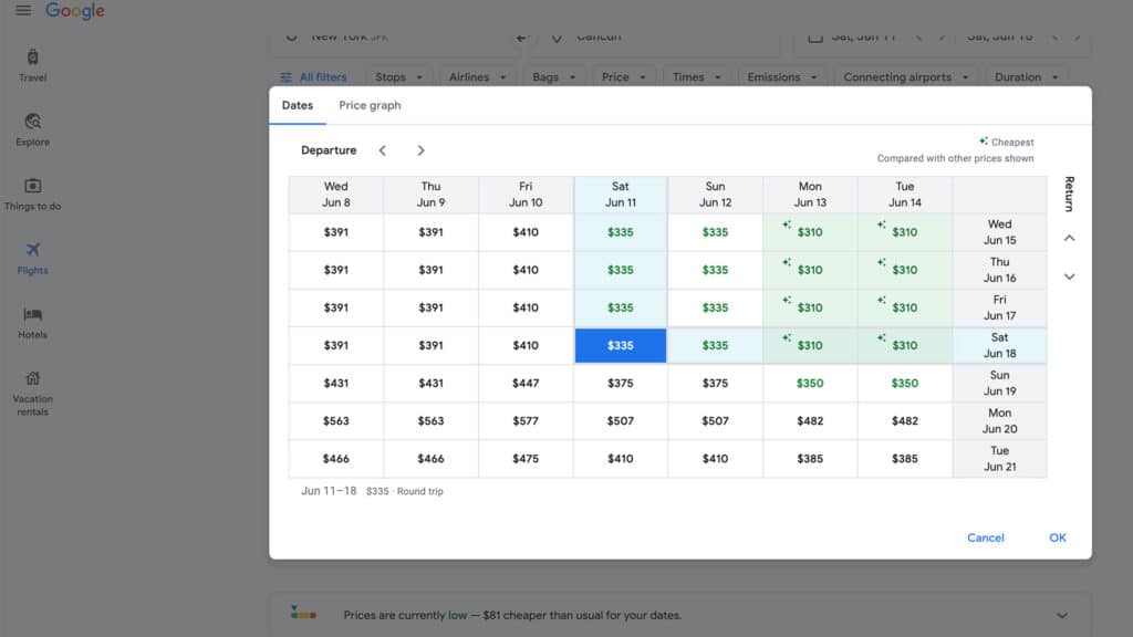 Google flights graph