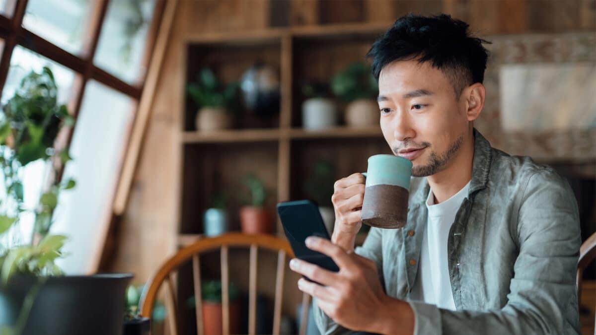 man viewing financial information