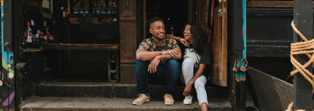 couple outside restaurant