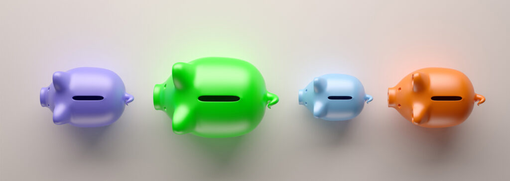 row of piggy banks